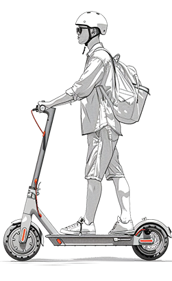 Drawing of guy riding electric scooter